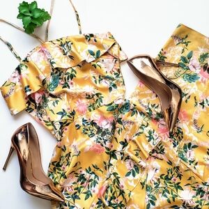 Stylestalker Isabella Maxi Dress Yellow Floral Ruffle Size XS